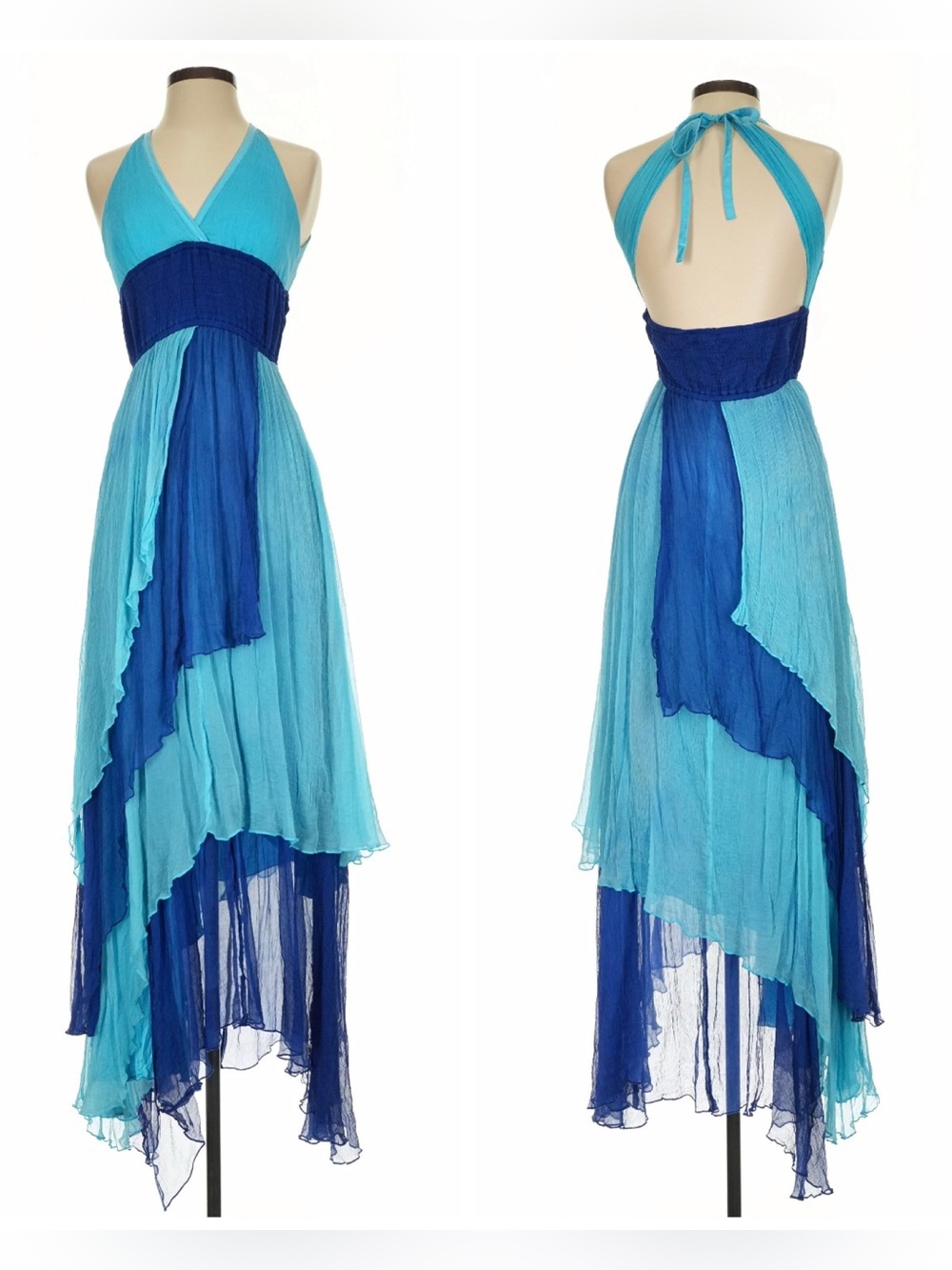 Vintage Bebe Silk Slip Dress Halter Asymmetrical Fairy Handkerchief Hi Low y2k S